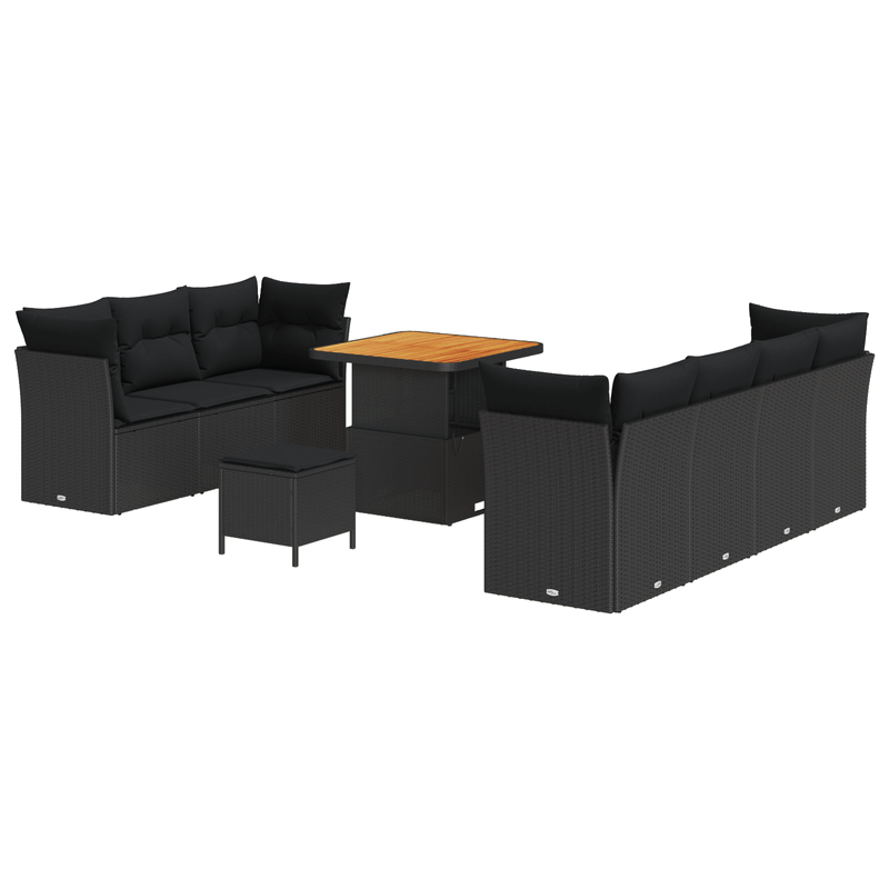 Casa si Gradina - Gradina si terasa - Mobilier exterior - Canapele si fotolii gradina - Set de canapea de gradina cu 10 piese cu perne Ratan poli negru Acacia - Infinity.ro