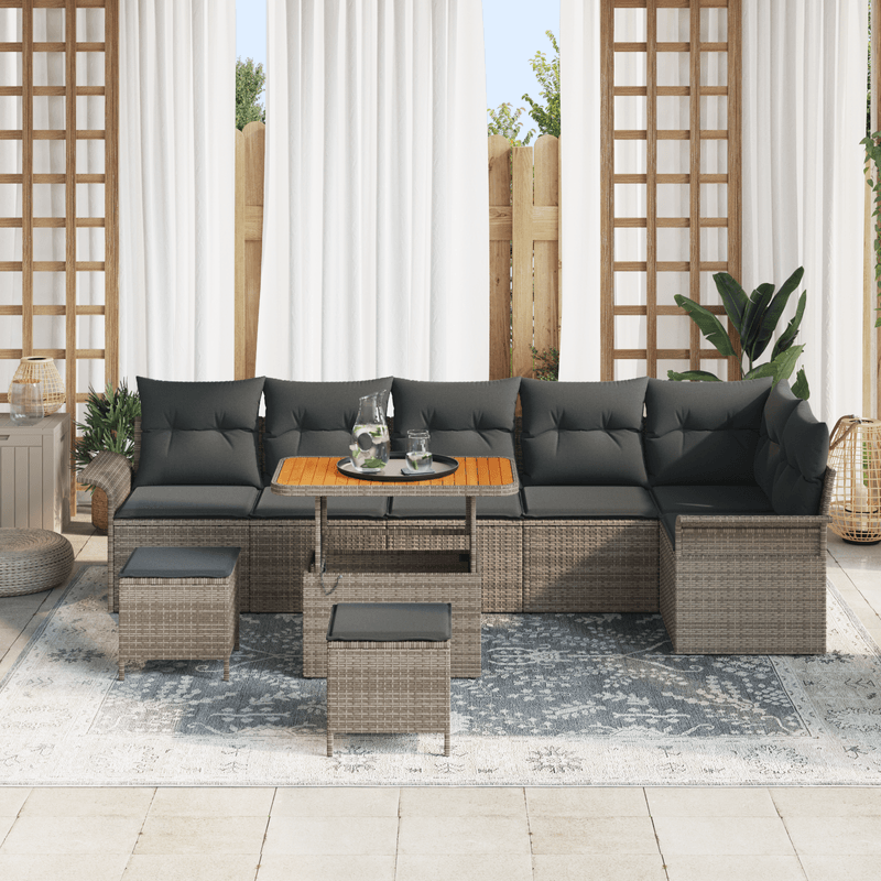Casa si Gradina - Gradina si terasa - Mobilier exterior - Canapele si fotolii gradina - Set Canapea Gradina  cu Perne Gri din Ratan Acacia - Infinity.ro