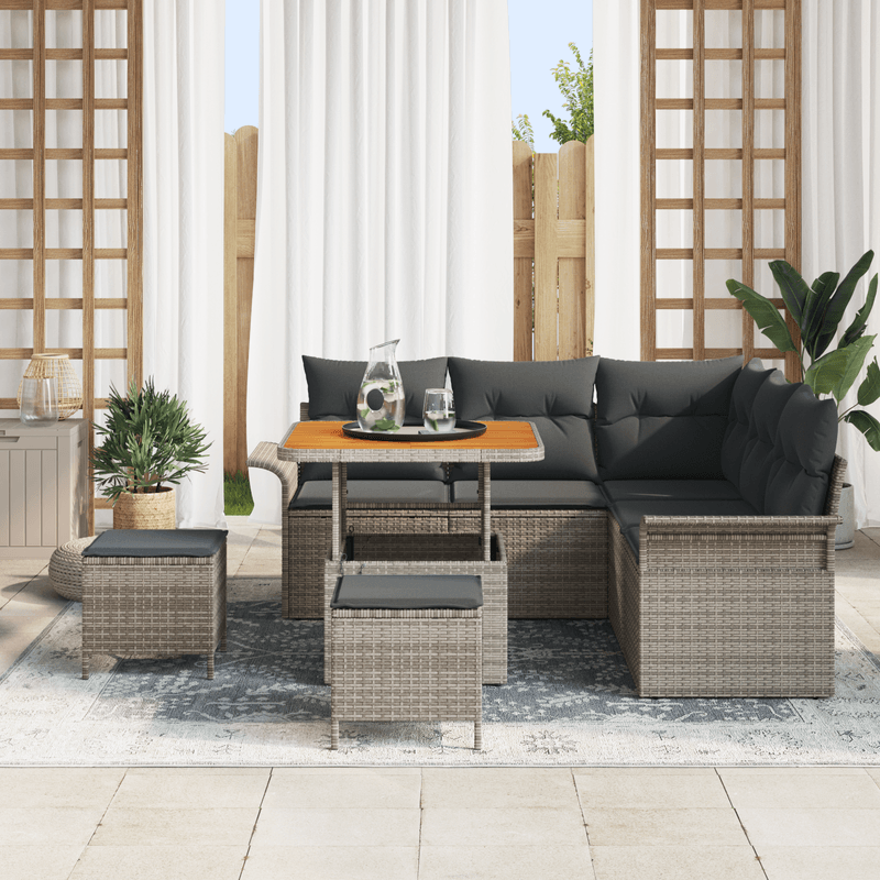 Casa si Gradina - Gradina si terasa - Mobilier exterior - Canapele si fotolii gradina - Set Sofa Gradina  cu 8 Piese si Perne Gri Poli Ratan Acacia - Infinity.ro