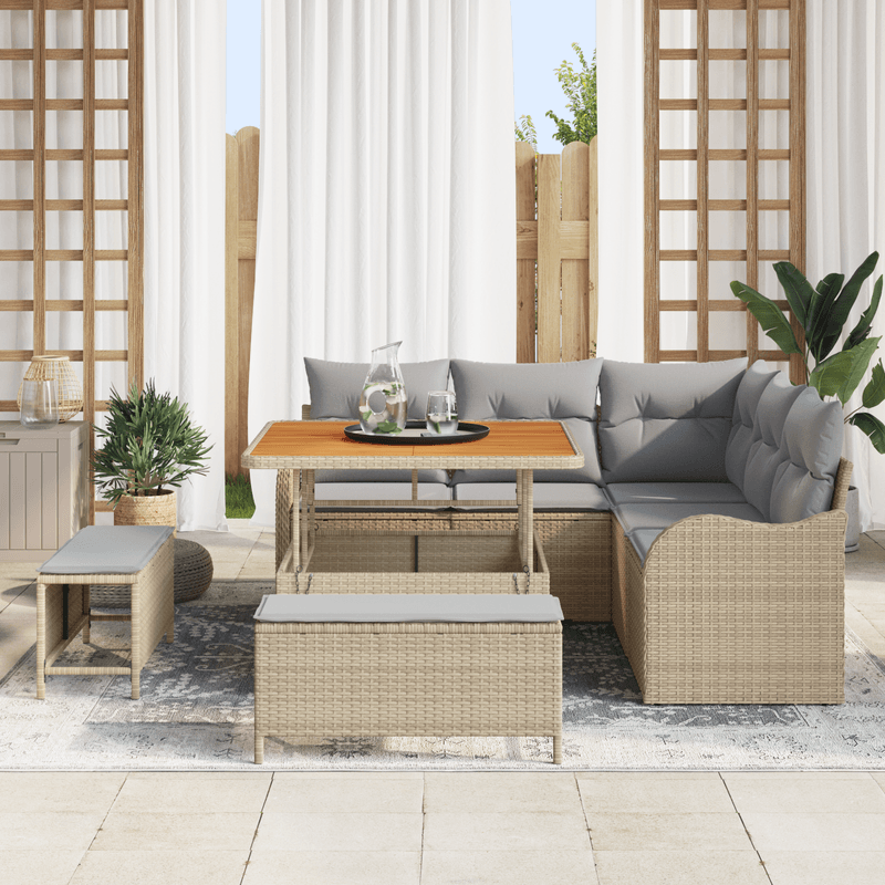 Casa si Gradina - Gradina si terasa - Mobilier exterior - Canapele si fotolii gradina - Set Sofa Gradina  8 Piese cu Pernite Bej Poliratan Acacia - Infinity.ro