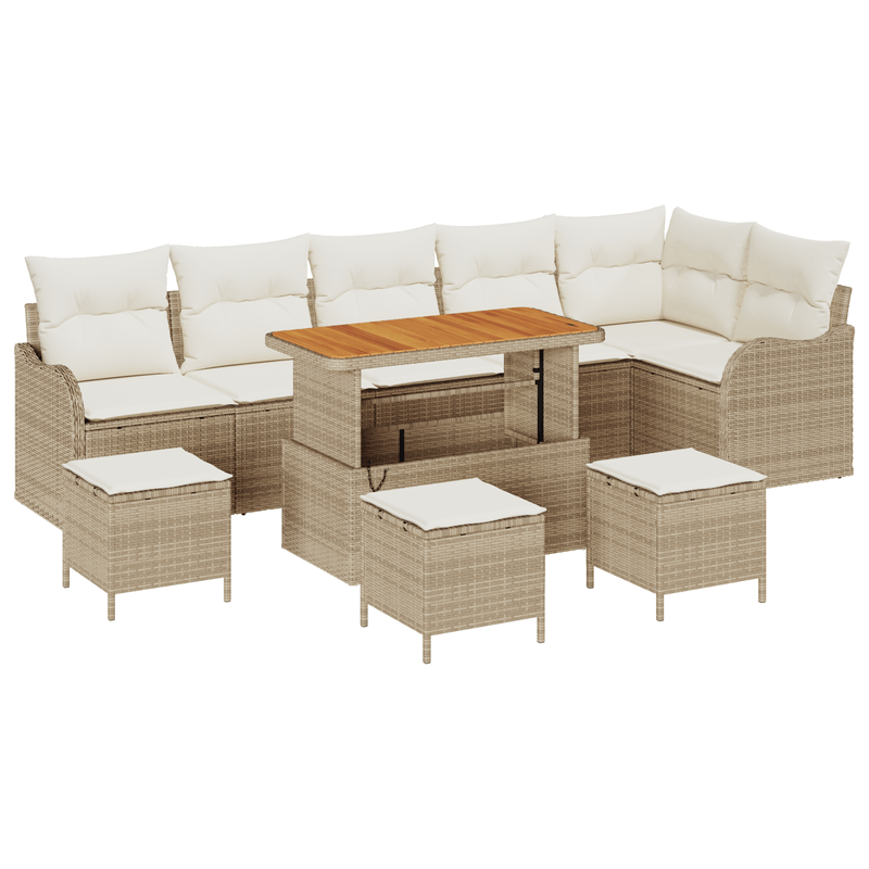 Casa si Gradina - Gradina si terasa - Mobilier exterior - Canapele si fotolii gradina - Set de 10 Piese pentru Gradina cu Perne Bej Ratan Polimeric Acacia - Infinity.ro