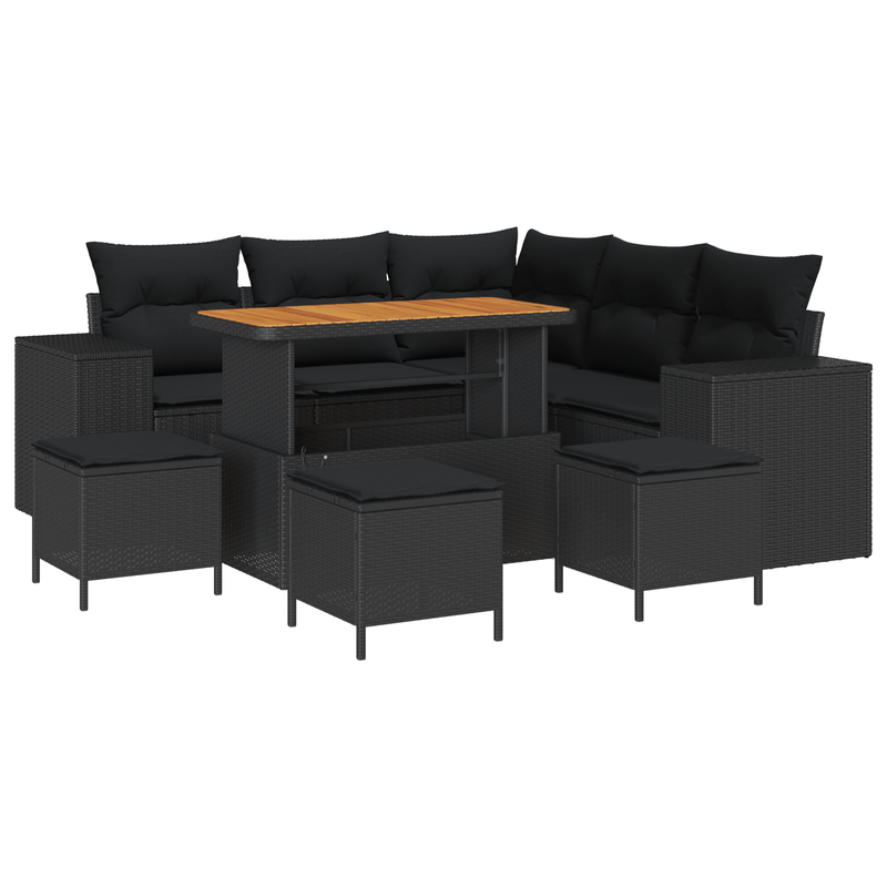 Casa si Gradina - Gradina si terasa - Mobilier exterior - Canapele si fotolii gradina - Set Canapea Gradina  9 Piese cu Perne Negru Poliratan Acacia - Infinity.ro