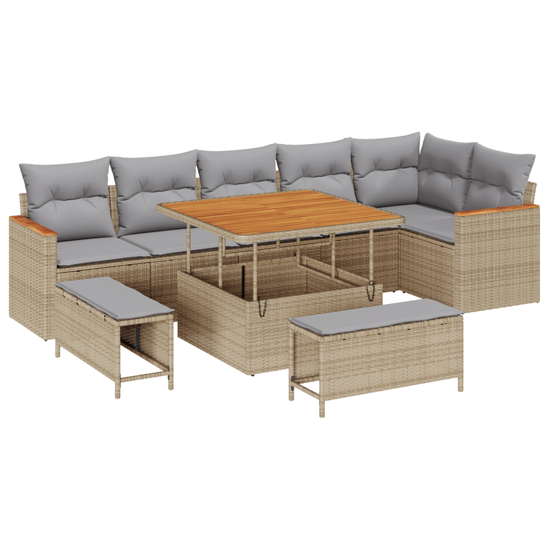 Casa si Gradina - Gradina si terasa - Mobilier exterior - Canapele si fotolii gradina - Set de canapele pentru gradina  9 piese cu perne Bej Poliratan Acacia - Infinity.ro