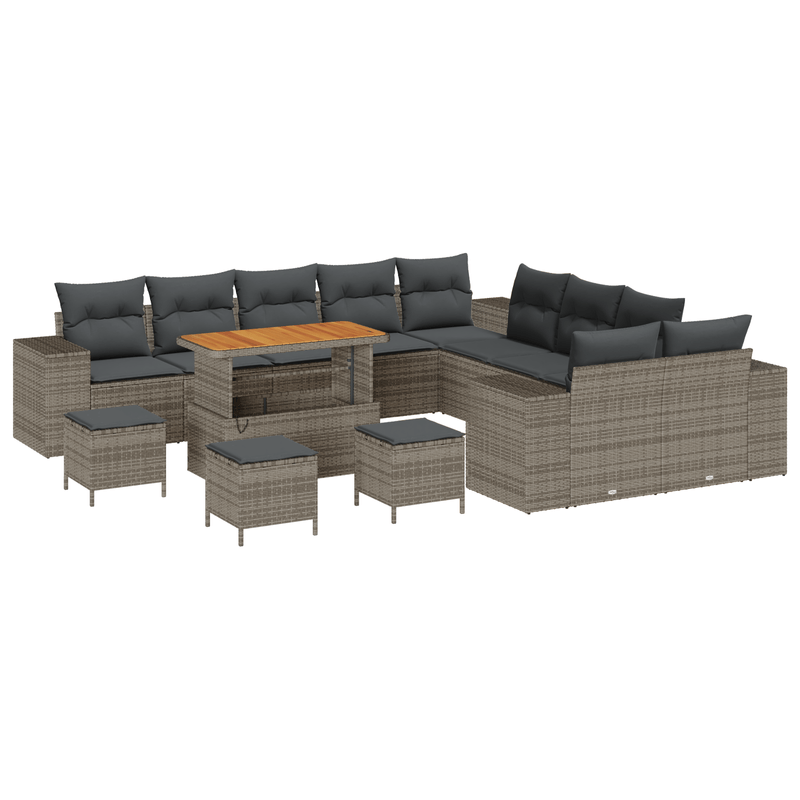 Casa si Gradina - Gradina si terasa - Mobilier exterior - Canapele si fotolii gradina - Set canapea gradina  cu 14 piese cu perne gri din ratan sintetic si acacia - Infinity.ro