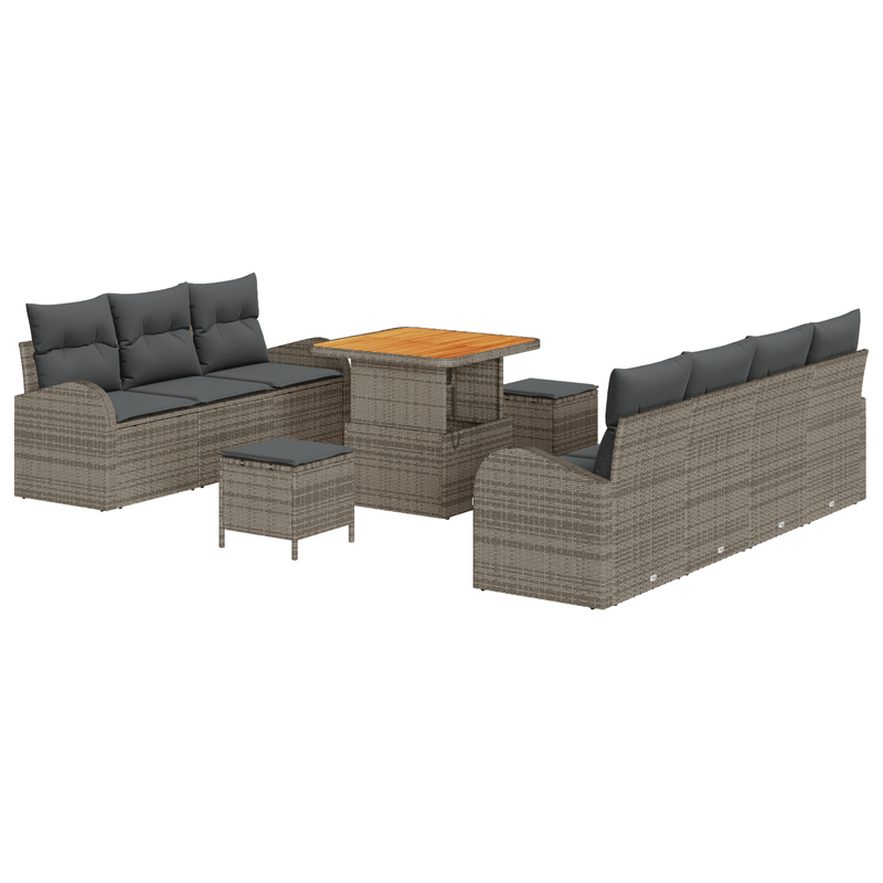 Casa si Gradina - Gradina si terasa - Mobilier exterior - Canapele si fotolii gradina - Set de Sofa de Gradina  10 Piese cu Perne Gri Poliratan Acacia - Infinity.ro