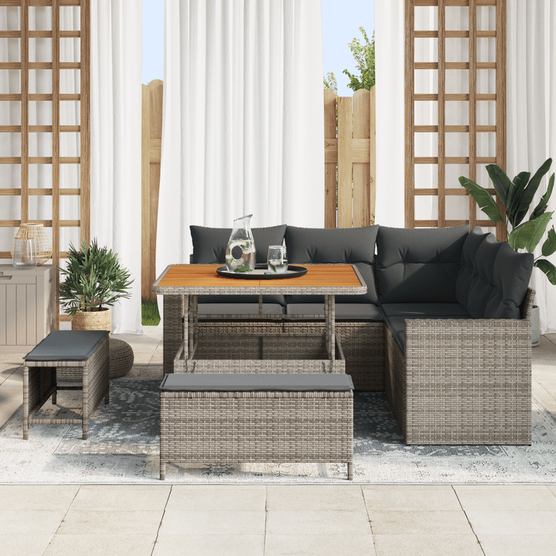 Casa si Gradina - Gradina si terasa - Mobilier exterior - Canapele si fotolii gradina - Set de sofa de gradina  cu 8 piese si perne gri din poliratan acacia - Infinity.ro