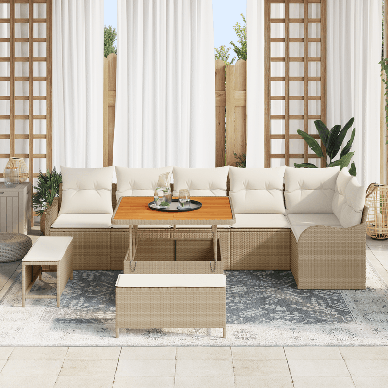 Casa si Gradina - Gradina si terasa - Mobilier exterior - Canapele si fotolii gradina - Set de Canapea de Gradina  9 Piese cu Perne Bej Poliratan Acacia - Infinity.ro