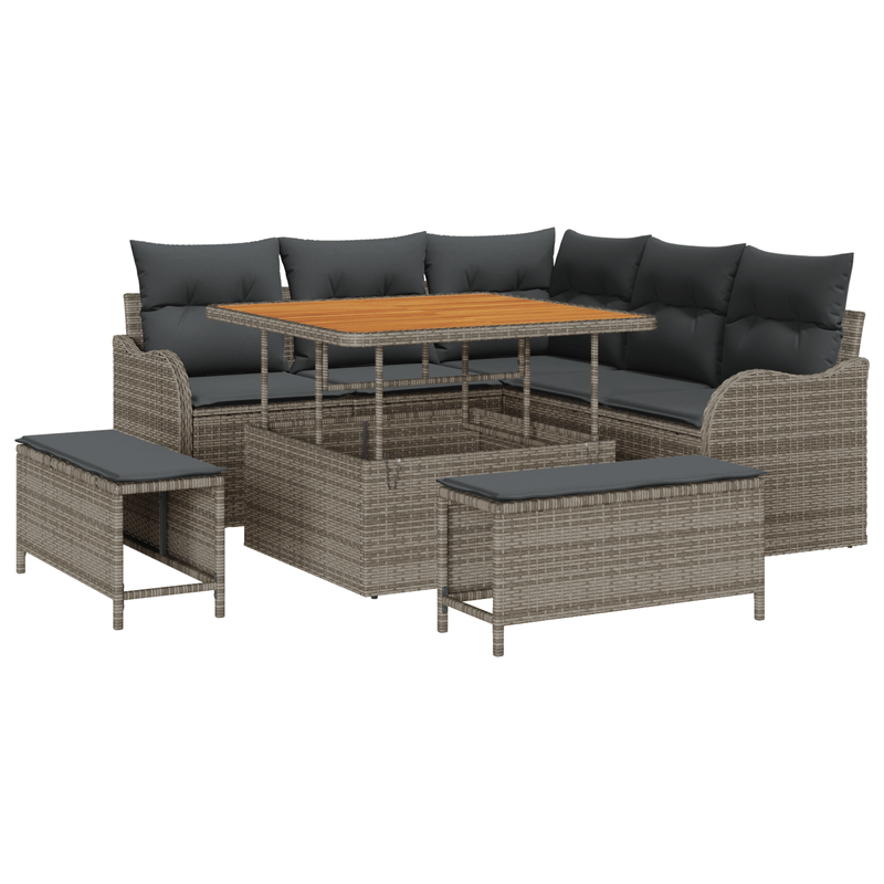 Casa si Gradina - Gradina si terasa - Mobilier exterior - Canapele si fotolii gradina - Set canapea gradina  8 piese cu perne Gri Poliratan Acacia - Infinity.ro