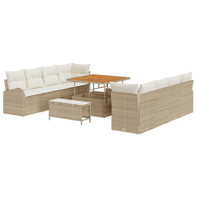Casa si Gradina - Gradina si terasa - Mobilier exterior - Canapele si fotolii gradina - Set canapea de gradina  cu 11 piese si perne bej din ratan sintetic si acacia - Infinity.ro