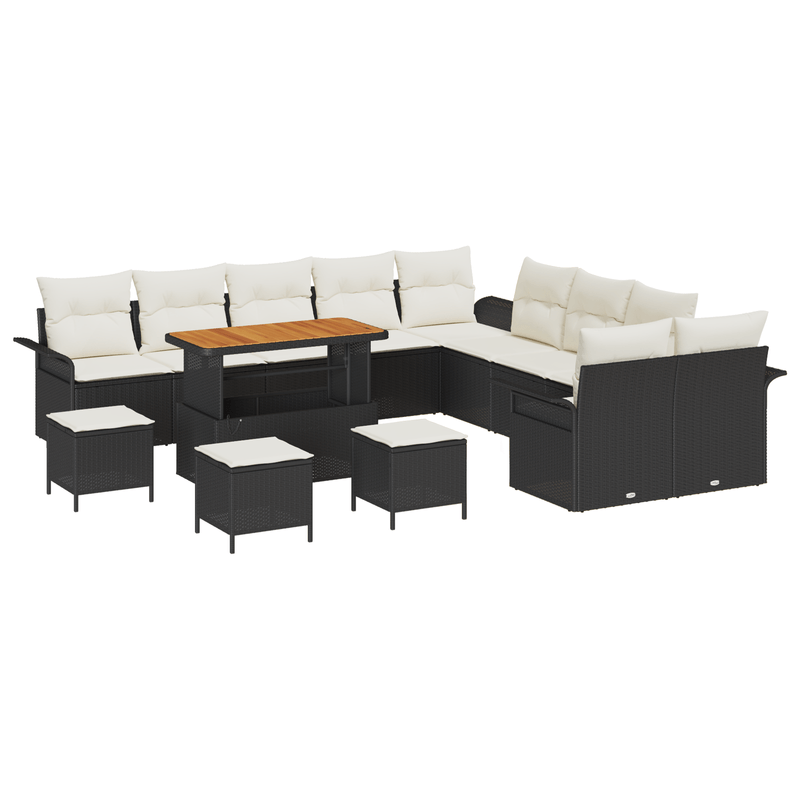 Casa si Gradina - Gradina si terasa - Mobilier exterior - Canapele si fotolii gradina - Set de canapea de gradina de 14 piese cu perne negre din poliratan si acacia - Infinity.ro