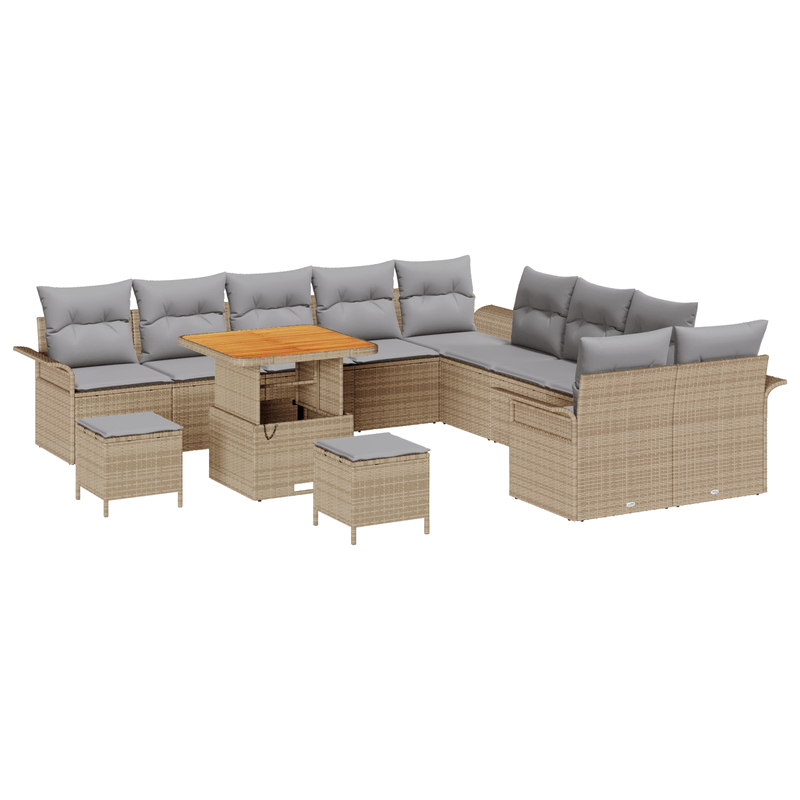 Casa si Gradina - Gradina si terasa - Mobilier exterior - Canapele si fotolii gradina - Set de canapea de gradina cu 13 piese cu perne Bej Poliratan Acacia - Infinity.ro