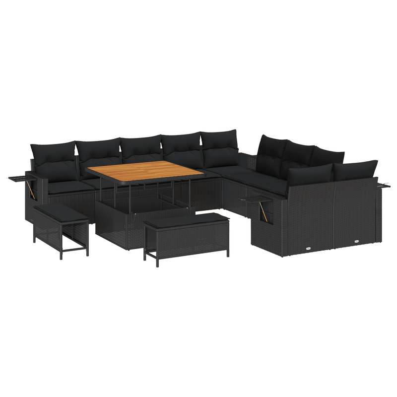 Casa si Gradina - Gradina si terasa - Mobilier exterior - Canapele si fotolii gradina - Set de canapele pentru gradina  cu 13 piese si perne negre din ratan sintetic Acacia - Infinity.ro