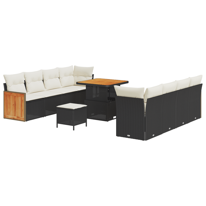 Casa si Gradina - Gradina si terasa - Mobilier exterior - Canapele si fotolii gradina - Set de canapea de gradina  cu 11 piese si perne, ratan polimer negru acacia - Infinity.ro