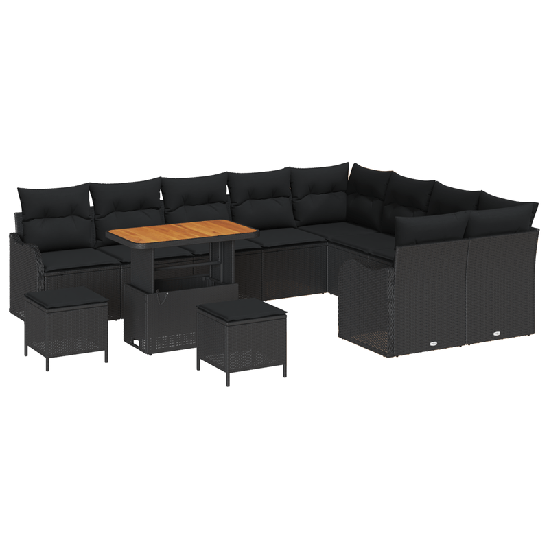 Casa si Gradina - Gradina si terasa - Mobilier exterior - Canapele si fotolii gradina - Set de canapea de gradina  12 piese cu perne Negru Poli Ratan Acacia - Infinity.ro