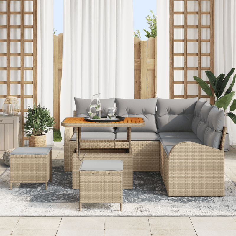 Casa si Gradina - Gradina si terasa - Mobilier exterior - Canapele si fotolii gradina - Set de Canapea de Gradina cu 8 Piese cu Perne Bej din Ratan Polimeric si Acacia - Infinity.ro