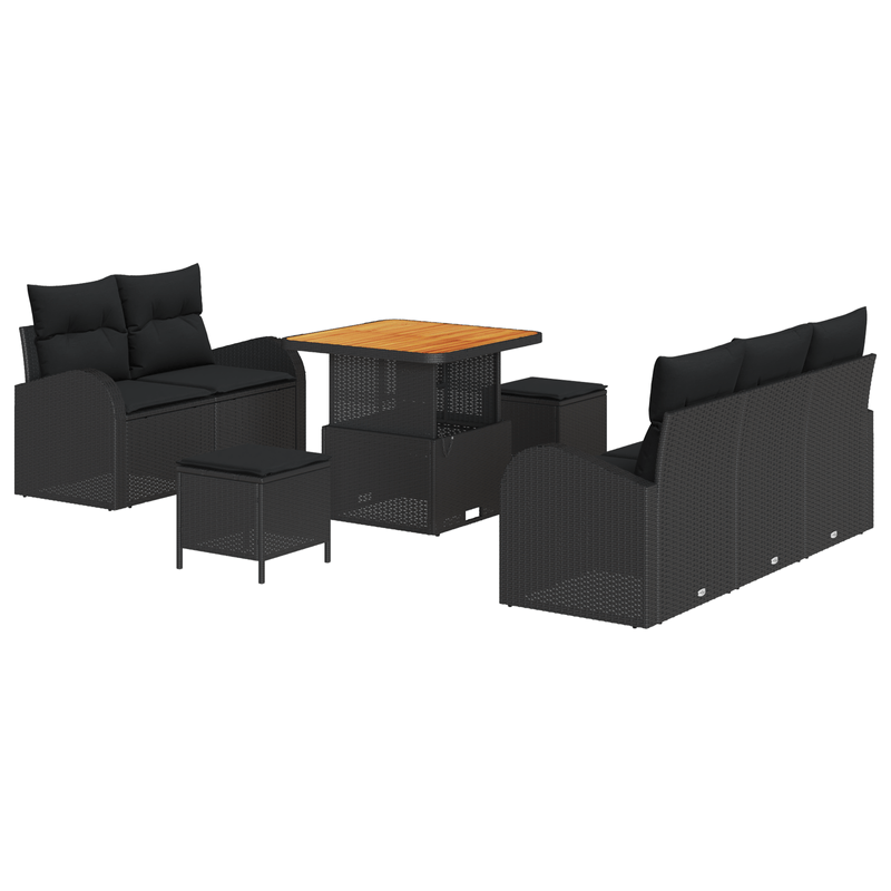 Casa si Gradina - Gradina si terasa - Mobilier exterior - Canapele si fotolii gradina - Set de canapele de gradina  8 piese cu perne negru poli ratan acacia - Infinity.ro