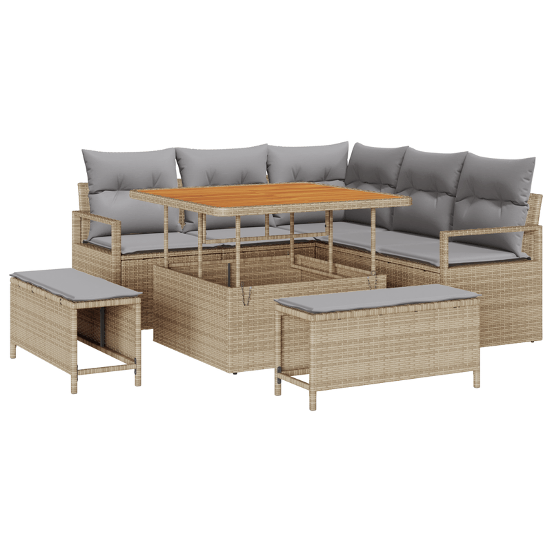 Casa si Gradina - Gradina si terasa - Mobilier exterior - Canapele si fotolii gradina - Set de Sofas pentru Gradina cu Perne Bej, Ratan Polimeric, Acacia, 8 Piese - Infinity.ro