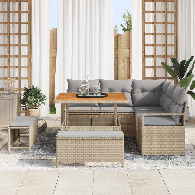 Casa si Gradina - Gradina si terasa - Mobilier exterior - Canapele si fotolii gradina - Set de Sofas pentru Gradina cu Perne Bej, Ratan Polimeric, Acacia, 8 Piese - Infinity.ro