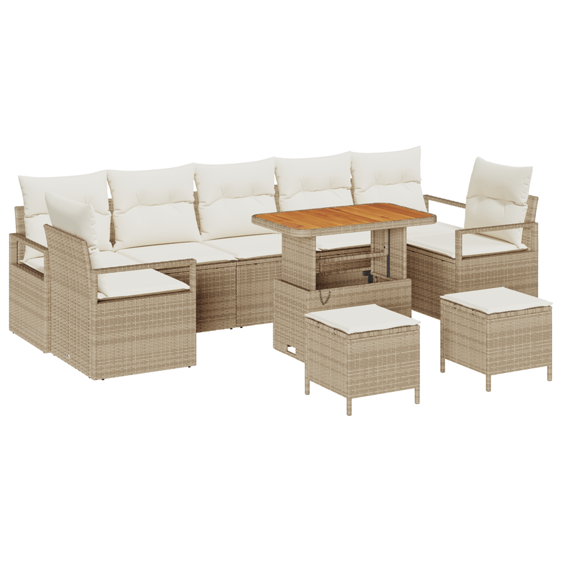 Casa si Gradina - Gradina si terasa - Mobilier exterior - Canapele si fotolii gradina - Set de Sofa de Gradina cu 10 Piese si Perne Bej Ratan Polimeric Lemn de Acacia - Infinity.ro