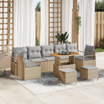 Casa si Gradina - Gradina si terasa - Mobilier exterior - Canapele si fotolii gradina - Set canapea gradina  10 piese cu perne bej Ratan Poli Acacia - Infinity.ro