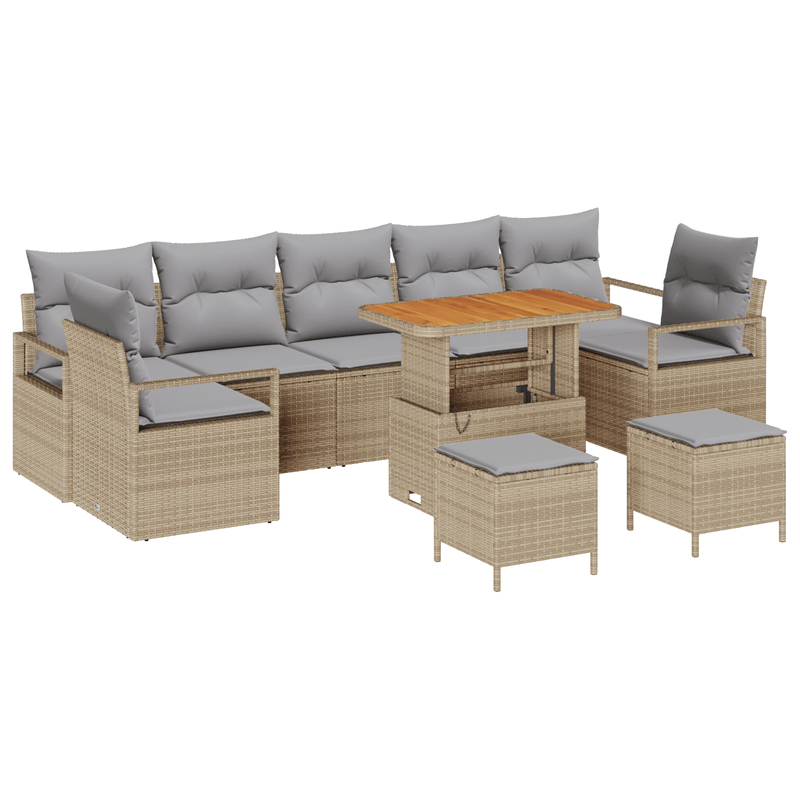 Casa si Gradina - Gradina si terasa - Mobilier exterior - Canapele si fotolii gradina - Set canapea gradina  10 piese cu perne bej Ratan Poli Acacia - Infinity.ro