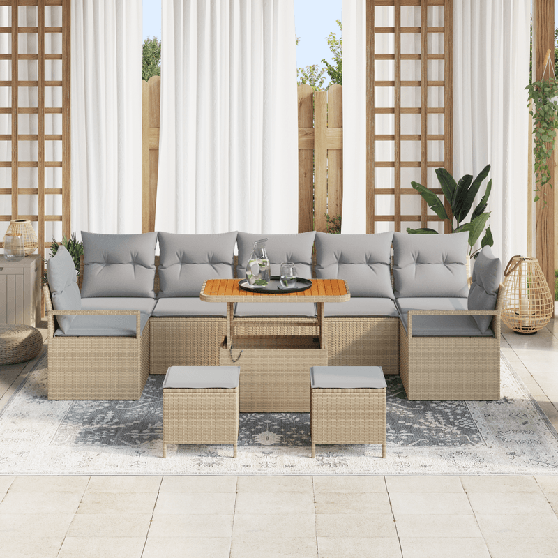 Casa si Gradina - Gradina si terasa - Mobilier exterior - Canapele si fotolii gradina - Set canapea gradina  10 piese cu perne bej Ratan Poli Acacia - Infinity.ro