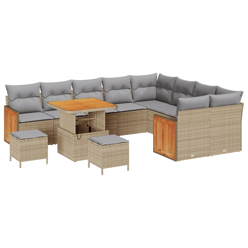 Casa si Gradina - Gradina si terasa - Mobilier exterior - Canapele si fotolii gradina - Set de canapea pentru gradina  12 piese cu perne bej rattan poli acacia - Infinity.ro