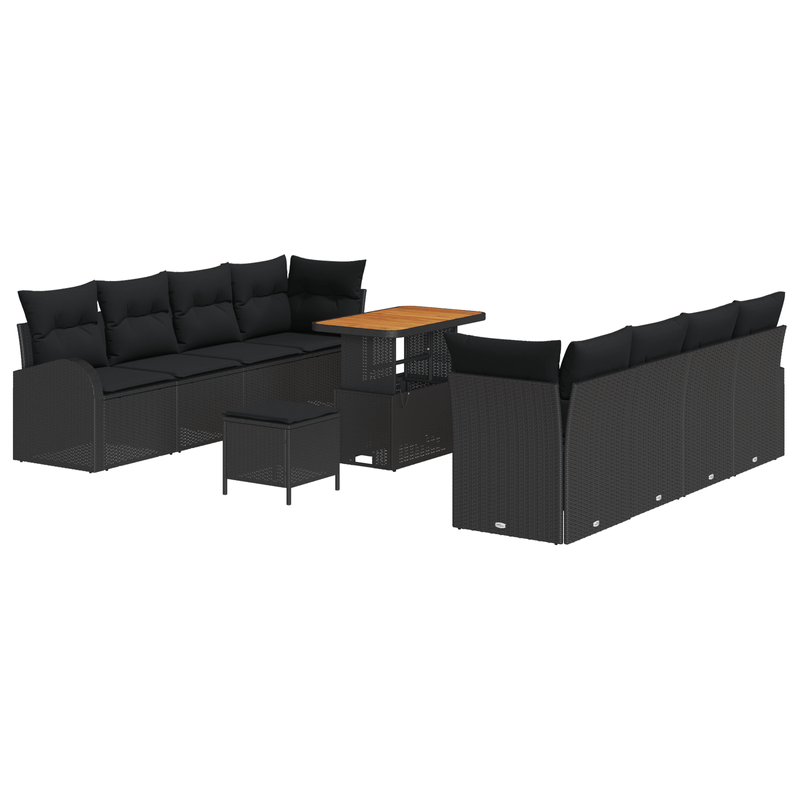 Casa si Gradina - Gradina si terasa - Mobilier exterior - Canapele si fotolii gradina - Set canapea gradina  11 piese cu perne, poliratan negru, acacia - Infinity.ro