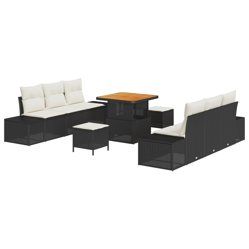 Casa si Gradina - Gradina si terasa - Mobilier exterior - Canapele si fotolii gradina - Set canapele gradina  cu perne negre din ratan poliratat si acacia - Infinity.ro