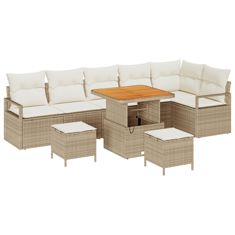 Casa si Gradina - Gradina si terasa - Mobilier exterior - Canapele si fotolii gradina - Set de Canapea de Gradina cu 9 Piese si Perne Bej din Ratan Politat Acacia - Infinity.ro