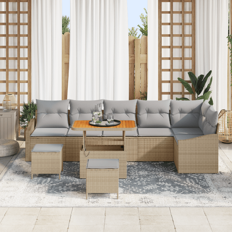 Casa si Gradina - Gradina si terasa - Mobilier exterior - Canapele si fotolii gradina - Set Sofa pentru Gradina  cu 9 Piese Bej din Poliratan - Infinity.ro