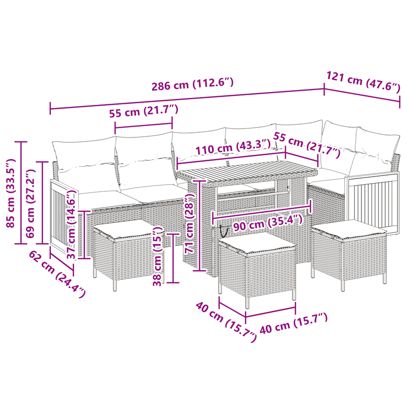 Casa si Gradina - Gradina si terasa - Mobilier exterior - Canapele si fotolii gradina - Set canapea de gradina  10 piese cu perne bej ratan poli acacia - Infinity.ro