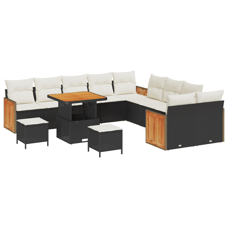 Casa si Gradina - Gradina si terasa - Mobilier exterior - Canapele si fotolii gradina - Set de Canapea de Gradina cu 13 Piese cu Pernite Negru Poliratan Acacia - Infinity.ro