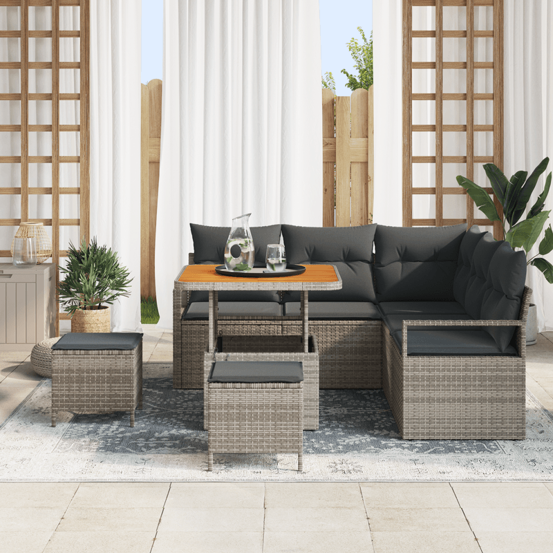 Casa si Gradina - Gradina si terasa - Mobilier exterior - Canapele si fotolii gradina - Set Canapea Gradina cu 8 Piese si Perne Gri din Ratan Poli Acacia - Infinity.ro