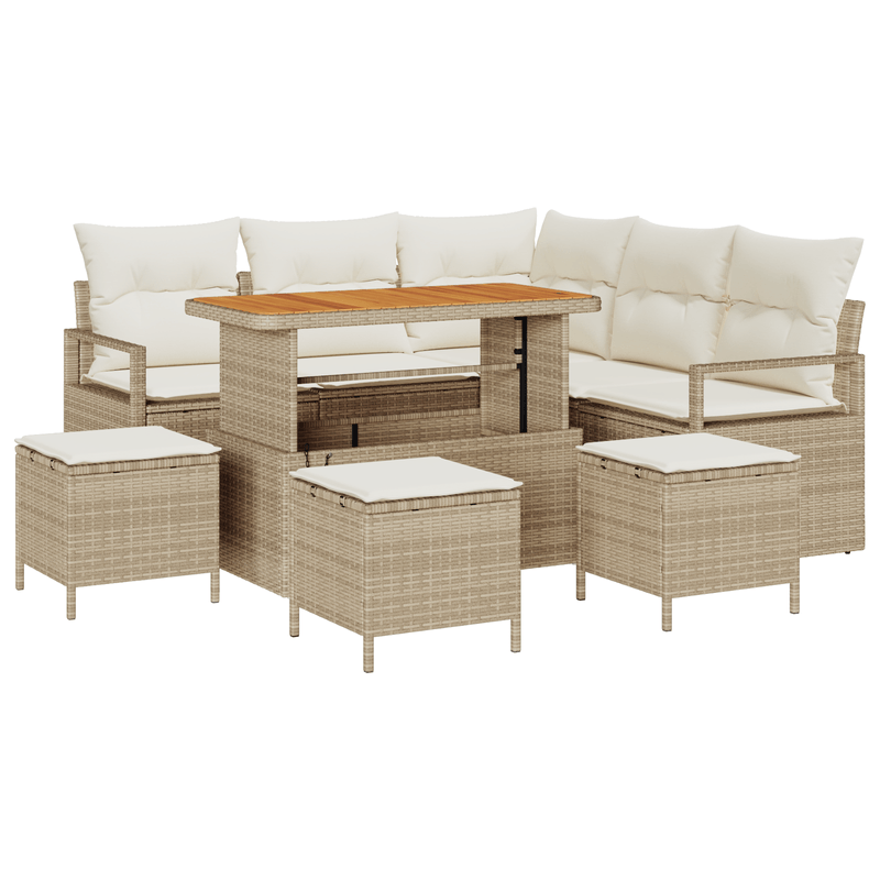 Casa si Gradina - Gradina si terasa - Mobilier exterior - Canapele si fotolii gradina - Set Canapea Gradina 9 Piese cu Pernute Bej Poli Ratan Acacia - Infinity.ro