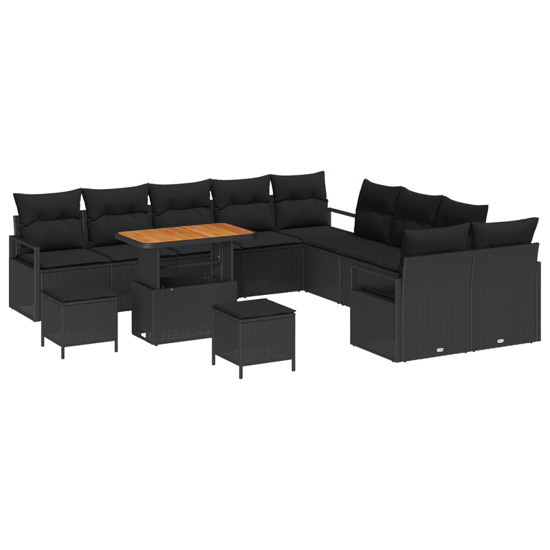 Casa si Gradina - Gradina si terasa - Mobilier exterior - Canapele si fotolii gradina - Set canapea gradina 13 piese cu perne, negru, poliratan, acacia - Infinity.ro