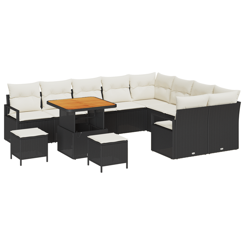 Casa si Gradina - Gradina si terasa - Mobilier exterior - Canapele si fotolii gradina - Set de Canapea de Gradina cu 12 Piese, cu Perne, Negru, Poliratan, Acacia - Infinity.ro