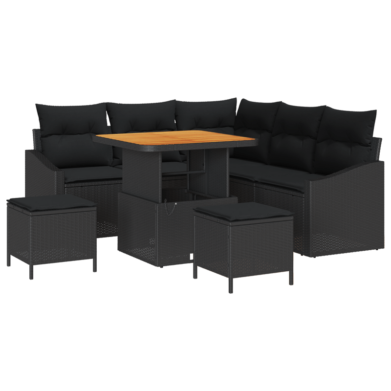 Casa si Gradina - Gradina si terasa - Mobilier exterior - Canapele si fotolii gradina - Set de canapea de gradina  8 piese cu perne negru poliratan acacia - Infinity.ro