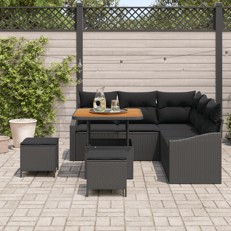 Casa si Gradina - Gradina si terasa - Mobilier exterior - Canapele si fotolii gradina - Set de canapea de gradina  8 piese cu perne negru poliratan acacia - Infinity.ro