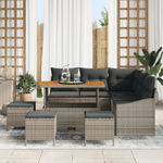 Casa si Gradina - Gradina si terasa - Mobilier exterior - Canapele si fotolii gradina - Set canapea gradina  9 piese cu perne Gri Ratan Poli Acacia - Infinity.ro