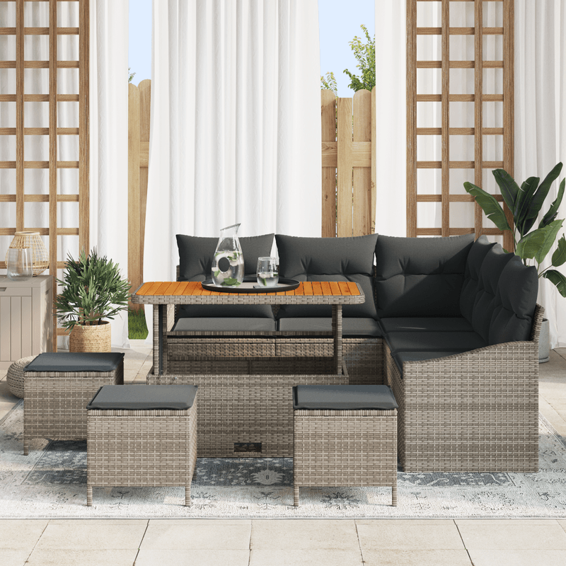 Casa si Gradina - Gradina si terasa - Mobilier exterior - Canapele si fotolii gradina - Set canapea gradina  9 piese cu perne Gri Ratan Poli Acacia - Infinity.ro