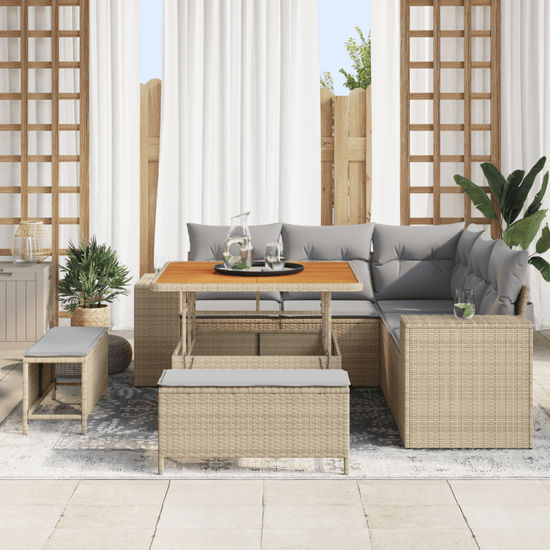 Casa si Gradina - Gradina si terasa - Mobilier exterior - Canapele si fotolii gradina - Set de canapea gradina  8 piese cu perne Bej Polirat Acacia - Infinity.ro