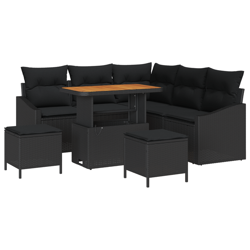 Casa si Gradina - Gradina si terasa - Mobilier exterior - Canapele si fotolii gradina - Set de Sofa pentru Gradina  8 Piese cu Perne Negru Ratan Sintetic Acacia - Infinity.ro