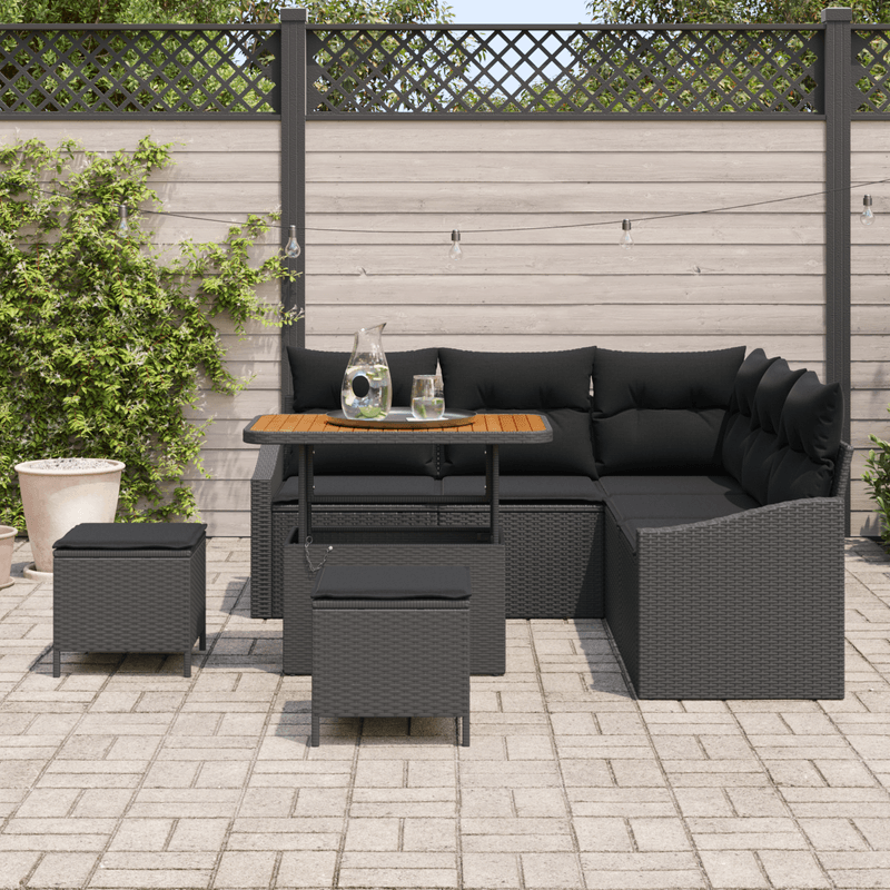 Casa si Gradina - Gradina si terasa - Mobilier exterior - Canapele si fotolii gradina - Set de Sofa pentru Gradina  8 Piese cu Perne Negru Ratan Sintetic Acacia - Infinity.ro
