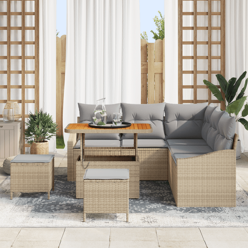 Casa si Gradina - Gradina si terasa - Mobilier exterior - Canapele si fotolii gradina - Set canapea gradina 8 piese cu perne bej din poliratan Acacia - Infinity.ro