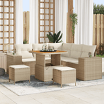 Casa si Gradina - Gradina si terasa - Mobilier exterior - Canapele si fotolii gradina - Set de canapea de gradina  8 piese cu perne beje din ratan poliester acacia - Infinity.ro