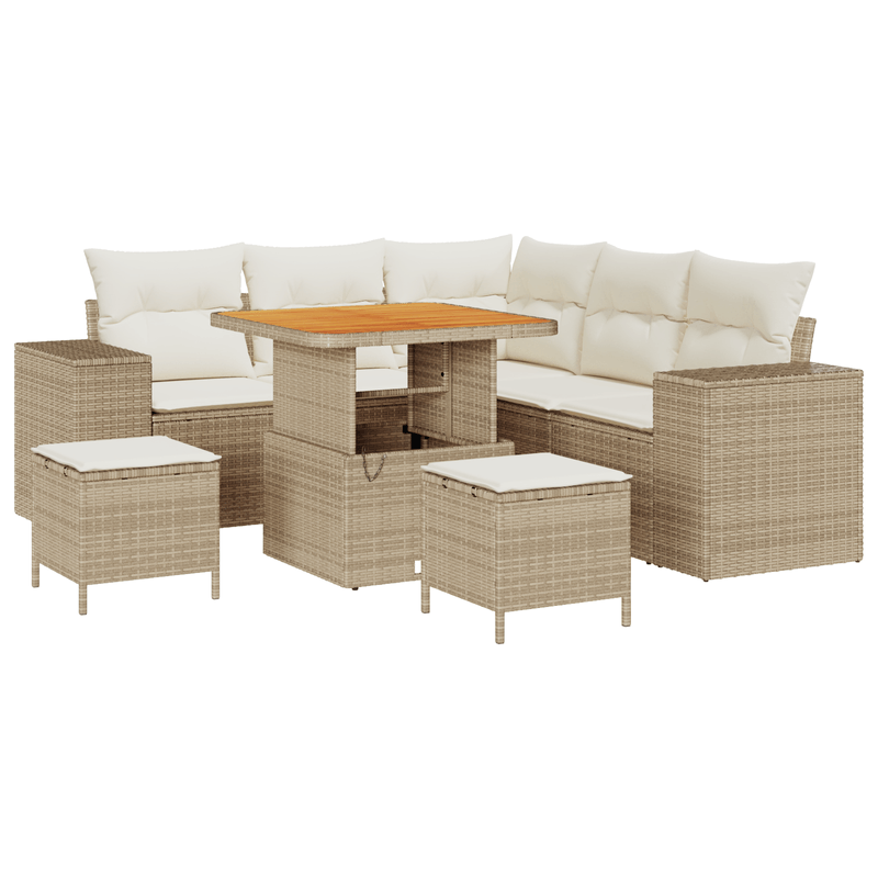 Casa si Gradina - Gradina si terasa - Mobilier exterior - Canapele si fotolii gradina - Set de canapea de gradina  8 piese cu perne beje din ratan poliester acacia - Infinity.ro