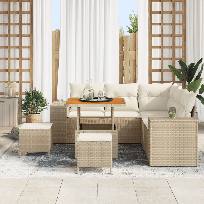 Casa si Gradina - Gradina si terasa - Mobilier exterior - Canapele si fotolii gradina - Set de canapea de gradina  8 piese cu perne beje din ratan poliester acacia - Infinity.ro