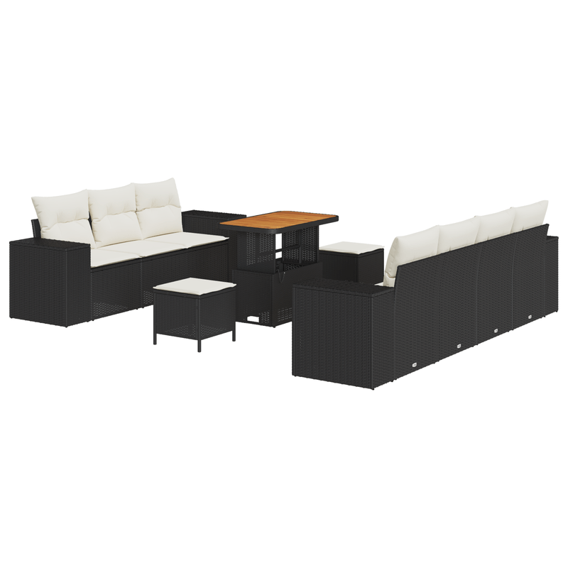 Casa si Gradina - Gradina si terasa - Mobilier exterior - Seturi mobila gradina - Set canape cu 10 piese din ratan poli negru si acacia crem - Infinity.ro
