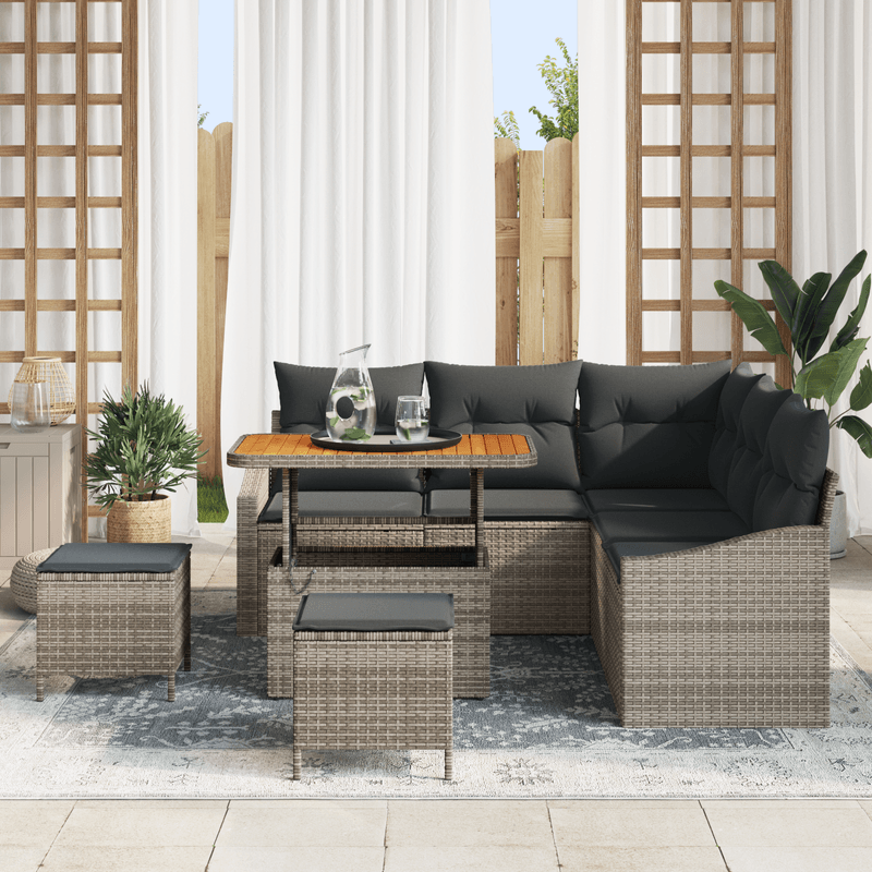 Casa si Gradina - Gradina si terasa - Mobilier exterior - Canapele si fotolii gradina - Set Canape 8 Piese Gradina cu Perne Gri Ratan Polimeric Acacia - Infinity.ro